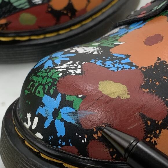 DR. MARTENS 1460J Floral Mash Up Leather Lace Up Boot Kids L5 M4 Black Punk EUC - Picture 7 of 10